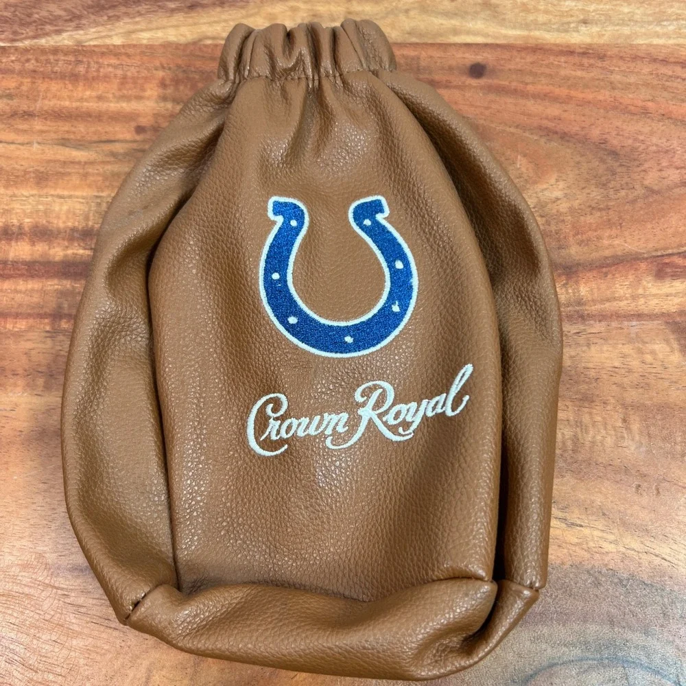 Crown Royal Indianapolis Colts NFL Football Bottle Bag Brown Faux Leather Zipper